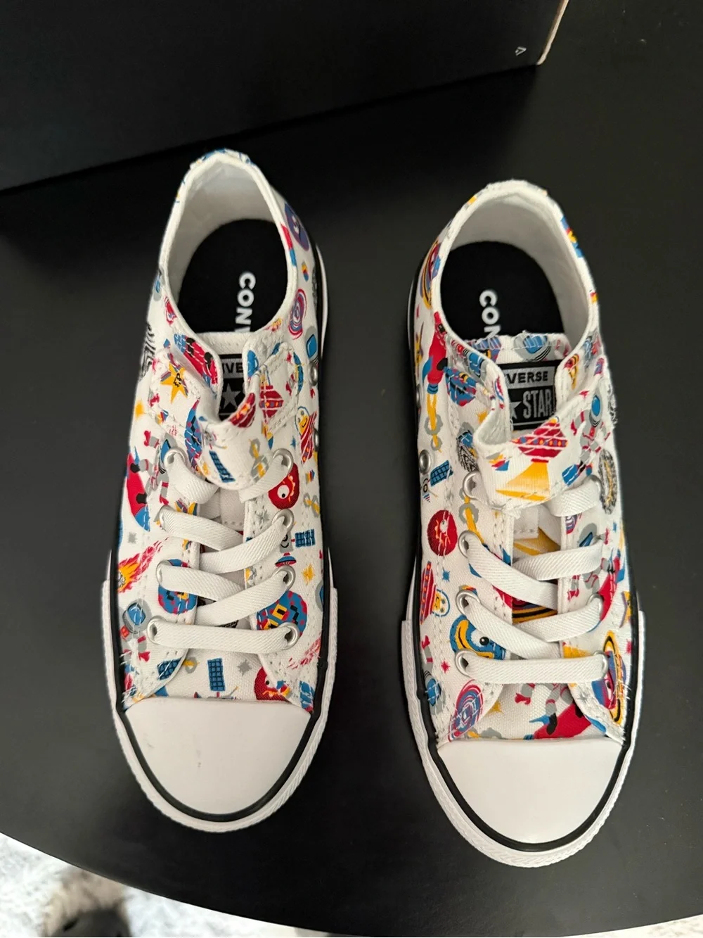 Converse Kids White Low Top Sneakers with Multi-Color Graphic